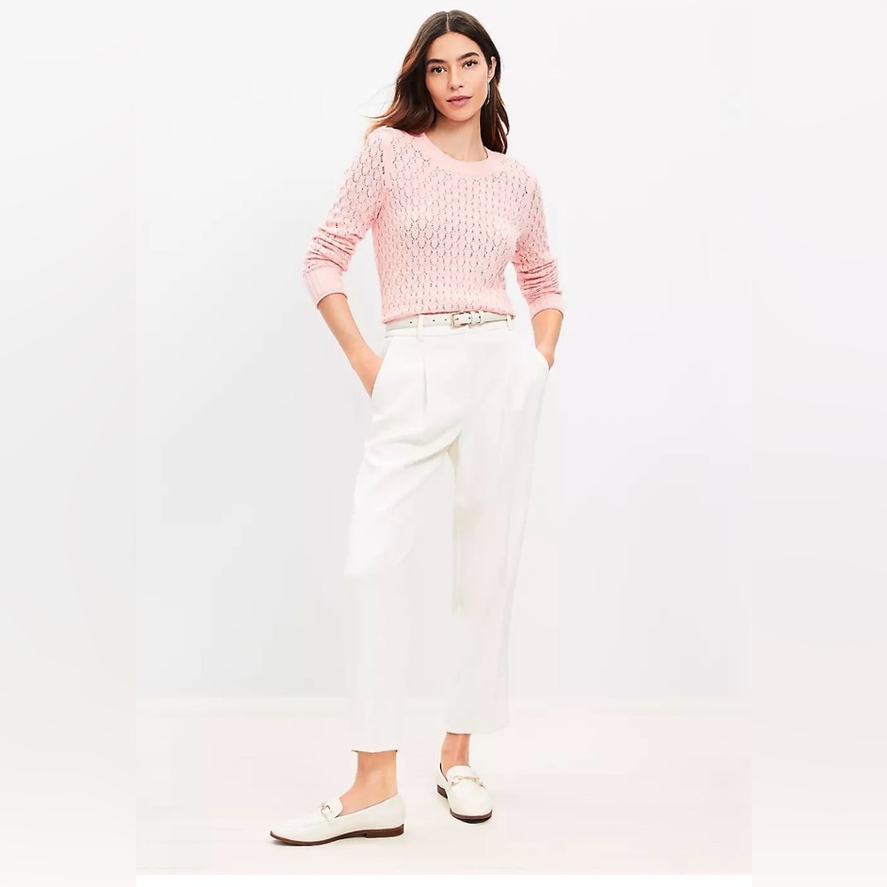 Loft White Cotton & Linen Blend Ankle Pants Size 2 Womens